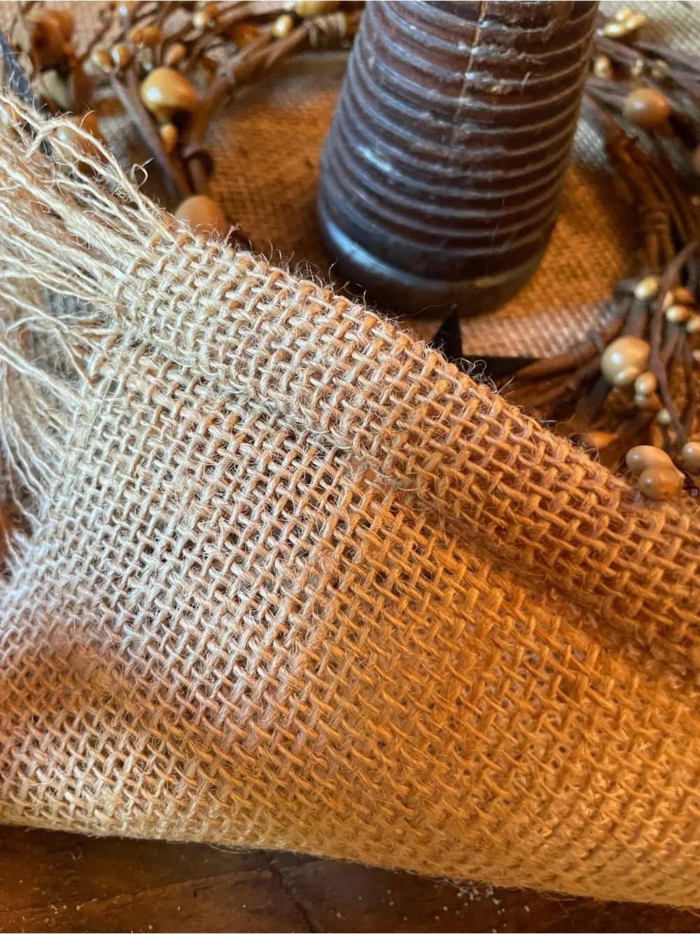 Handmade lg burlap table runner